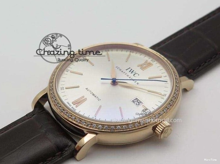 MIROTIME 0814 OnTrend Portofino RG MKF 1:1 V2 Best Edition Diamond Bezel Silver Dial On Brown Leather Strap A 7343